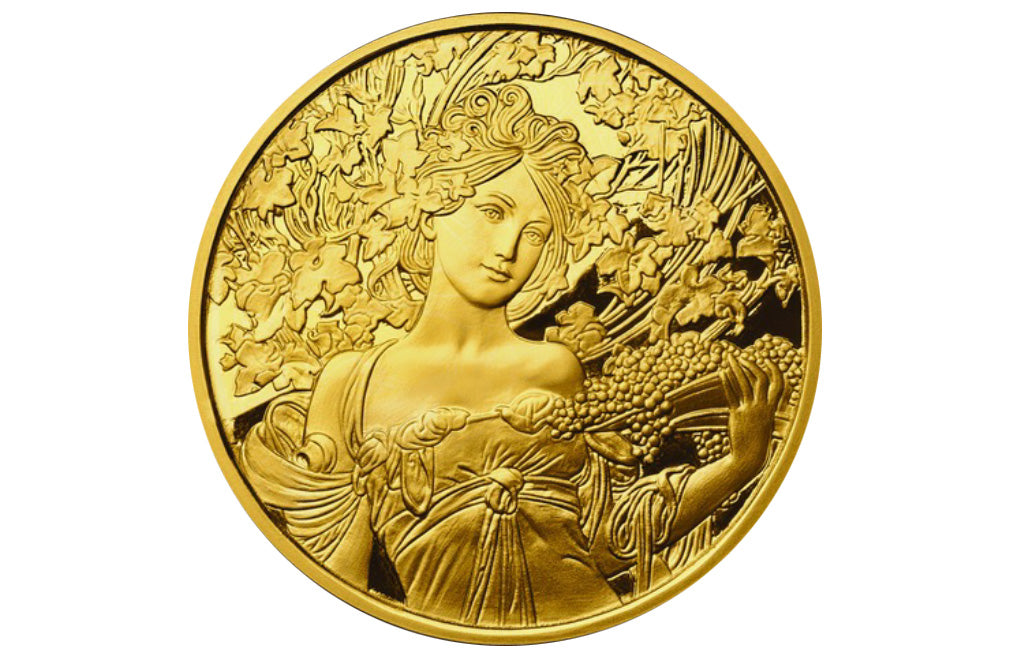 Buy 1 oz Silver Mucha Champagne White Star Gold Plated Proof Round
