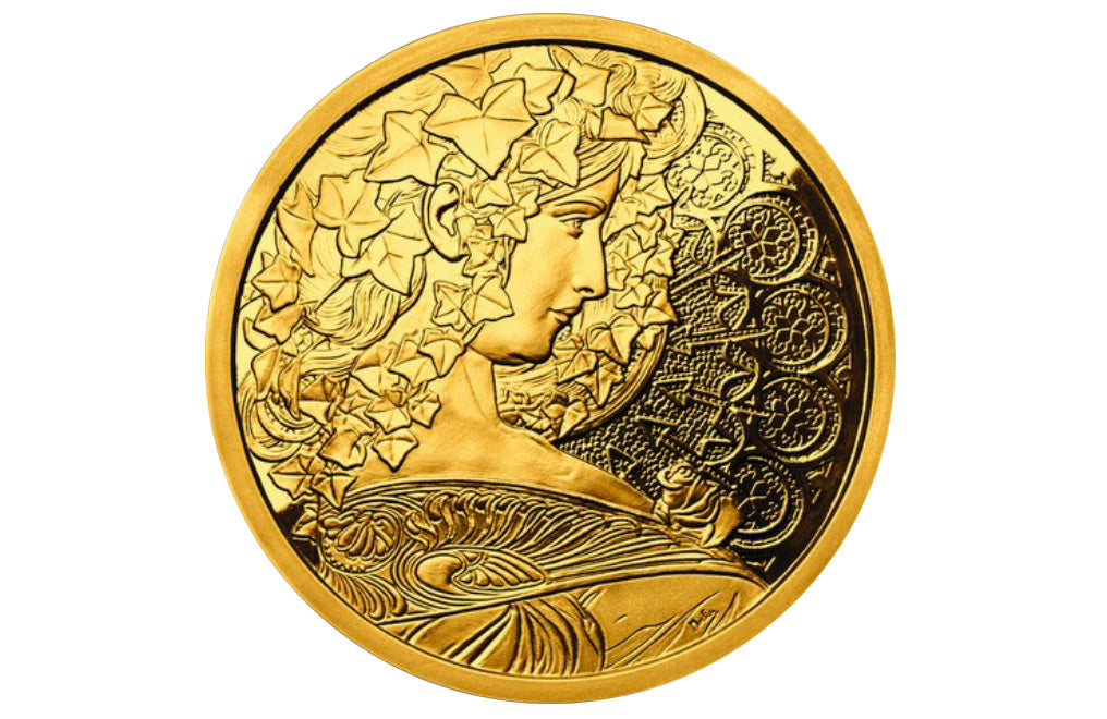 Buy 1 oz Silver Mucha Ivy Gold Plated Proof Round