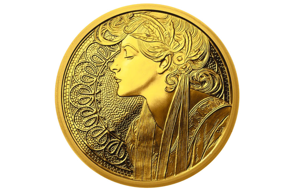Buy 1 oz Silver Mucha Laurel Gold Plated Proof Round