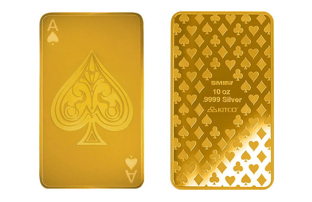 Buy 10 oz Silver Ace of Spades Bar (.9999) 24K Gold Plated