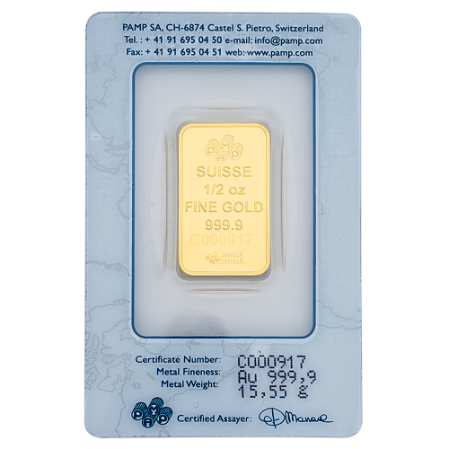 0.5 Ounce PAMP Suisse Gold Bar 999.9 Purity