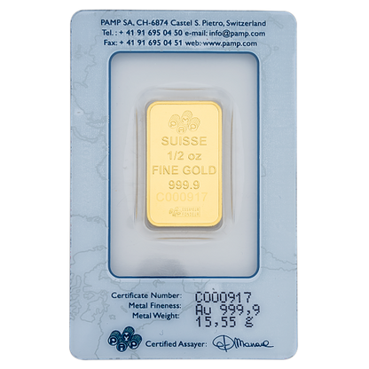 0.5 Ounce PAMP Suisse Gold Bar 999.9 Purity