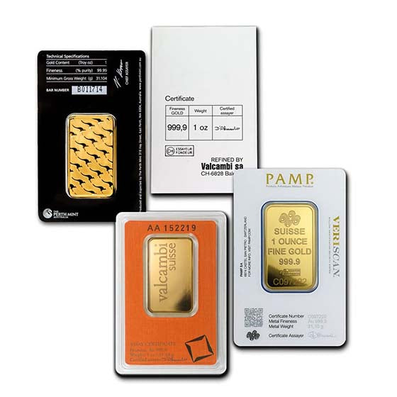 1 oz Gold Bar - Brand Name (w/Assay Card)