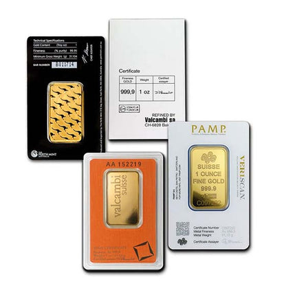 1 oz Gold Bar - Brand Name (w/Assay Card)