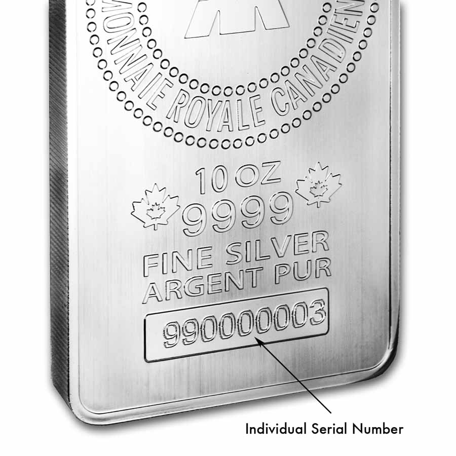 10 oz Silver Bar - Royal Canadian Mint (.9999 Fine, New Style)
