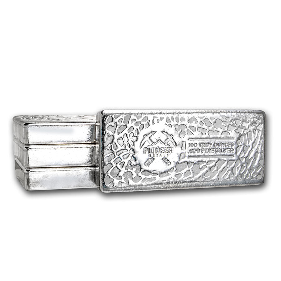 100 oz Cast-Poured Silver Bar - Pioneer Metals