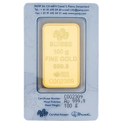 100 Gm PAMP Suisse Gold bar 999.9 Purity