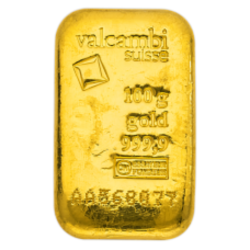 100 Gm minted Valcambi Gold bar 999.9 Purity