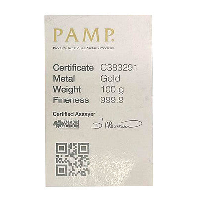 PAMP 100 Gram Cast Gold Bar