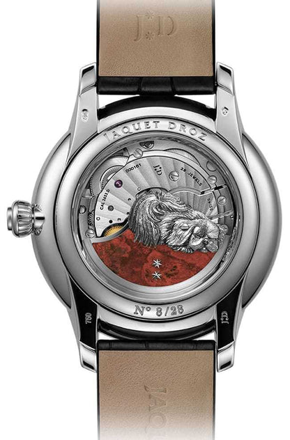 Jaquet Droz Petite Heure Minute Relief Dog White Gold Diamonds