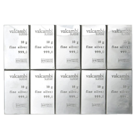 10 x 10g Silver Combibar Valcambi