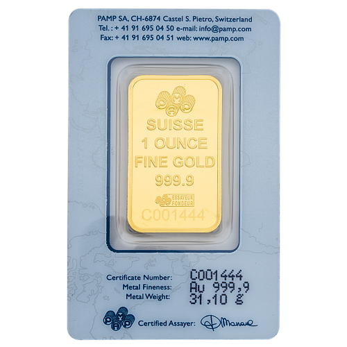 1 Ounce PAMP Suisse Gold Bar 999.9 Purity