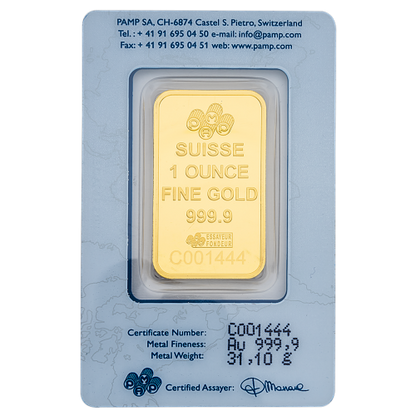 1 Ounce PAMP Suisse Gold Bar 999.9 Purity