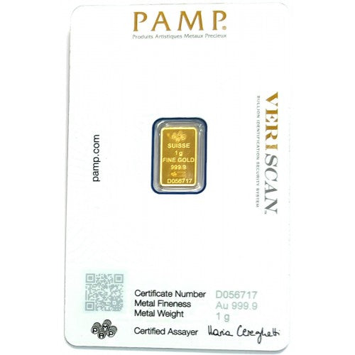 1 Gm PAMP Suisse Gold Bar 999.9 Purity