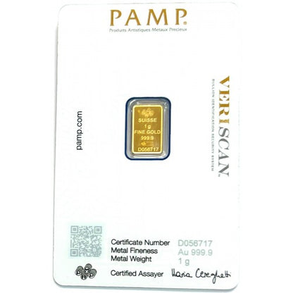 1 Gm PAMP Suisse Gold Bar 999.9 Purity