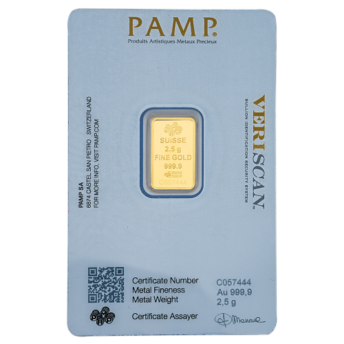 2.5 Gm PAMP Suisse Gold bar 999.9 Purity