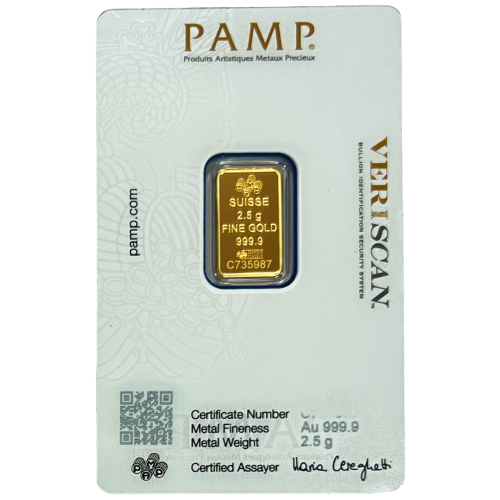 2.5 Gm PAMP Suisse Gold bar 999.9 Purity