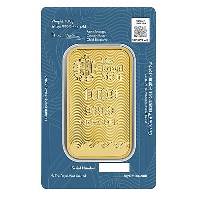 The Royal Mint 100 Gram Britannia Gold Bar (New Design)