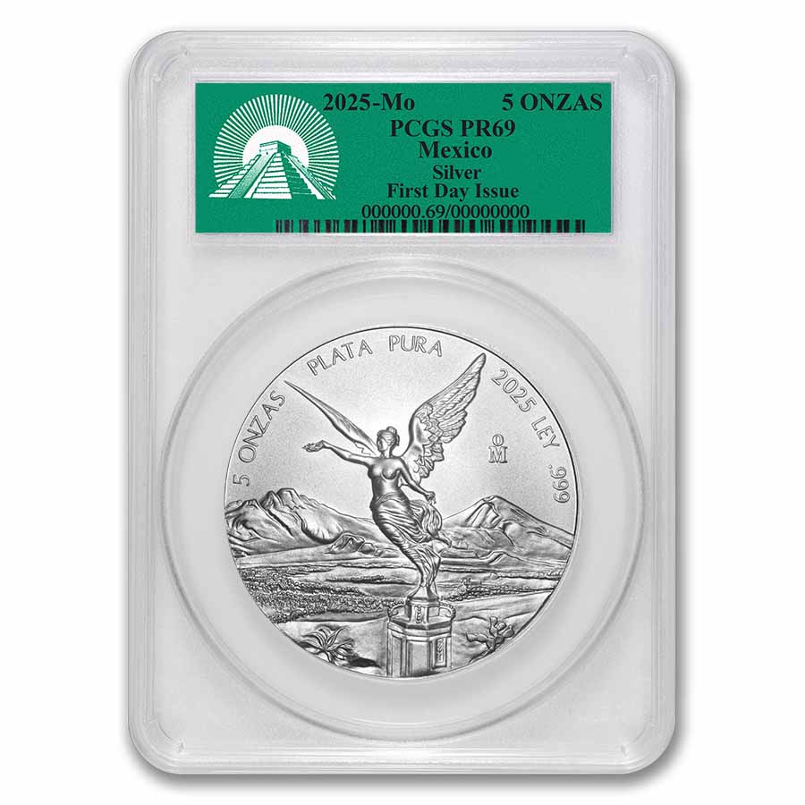 2025 Mexico 5 oz Silver Libertad PR-69 PCGS (First Day Issue)