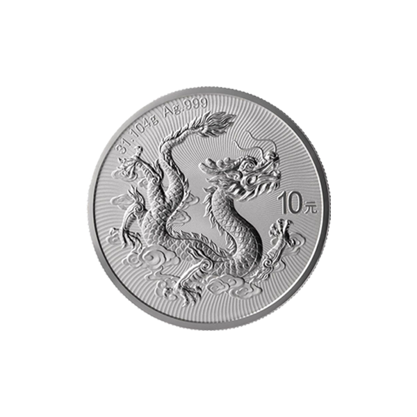 2 + 1oz Silver Chinese Bullion Dragon Coin in Bar Gold Plated