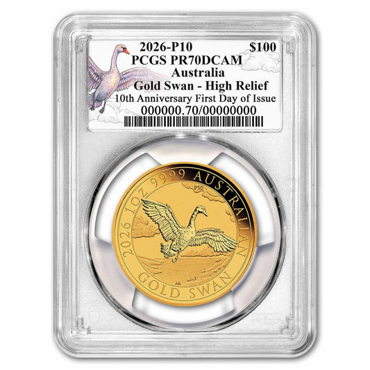 2026 AUS 1 oz Gold Swan PR-70 PCGS DCAM HR (FDI 10th Anni. Label)