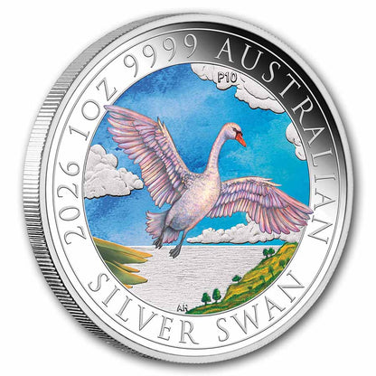 2026 AUS 1 oz Silver Swan Colorized MS-70 PCGS FS Ann. Swan Label