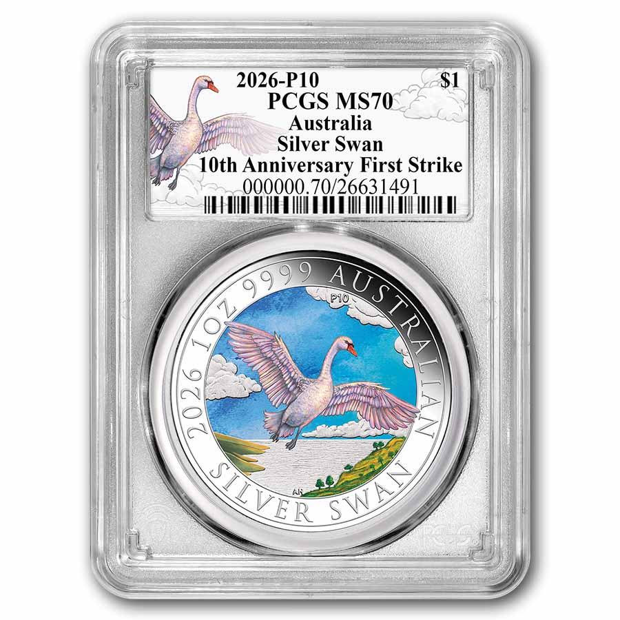2026 AUS 1 oz Silver Swan Colorized MS-70 PCGS FS Ann. Swan Label