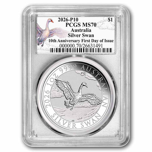 2026 AUS 1 oz Silver Swan MS-70 PCGS FDI (Anniversary Swan Label)