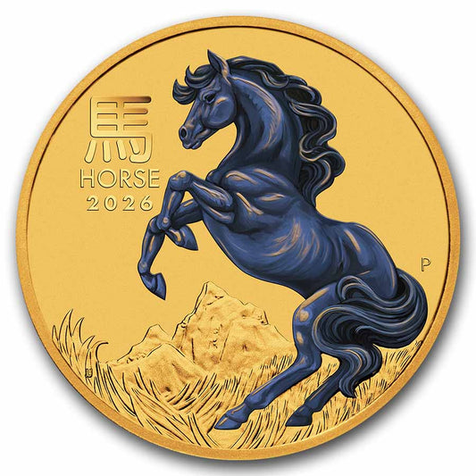 2026 Australia 1/10 oz Colorized Gold Lunar Horse BU