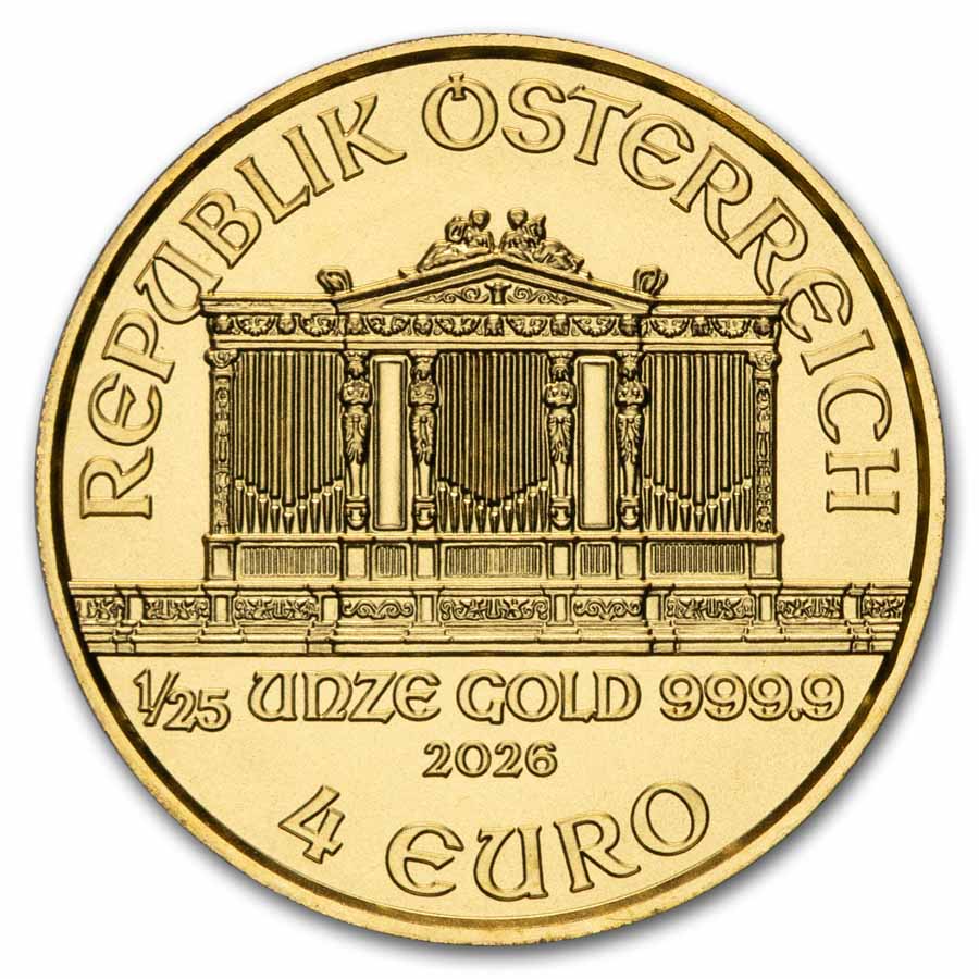 2026 Austria 1/25 oz Gold Philharmonic BU