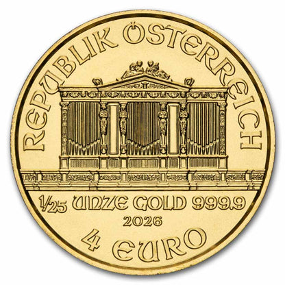 2026 Austria 1/25 oz Gold Philharmonic BU