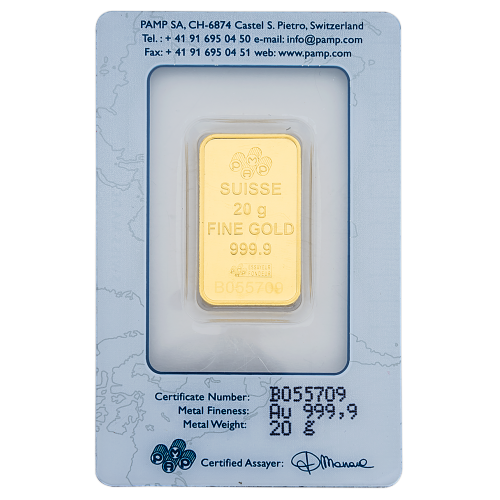 20 Gm PAMP Suisse Gold bar 999.9 Purity