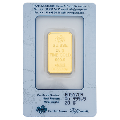 20 Gm PAMP Suisse Gold bar 999.9 Purity