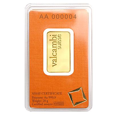Valcambi Suisse 20 Gram Gold Bar
