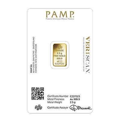 25 x PAMP 2.5 Gram Veriscan Gold Bars in Box