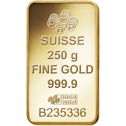 250 Gm Minted Suisse Gold bar 999.9 Purity