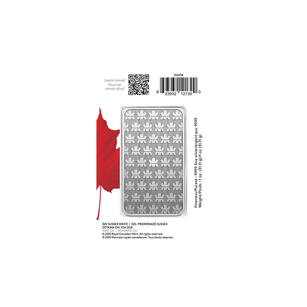 1oz Silver Minted Bar – Proudly Canadian packaging