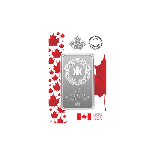 1oz Silver Minted Bar – Proudly Canadian packaging
