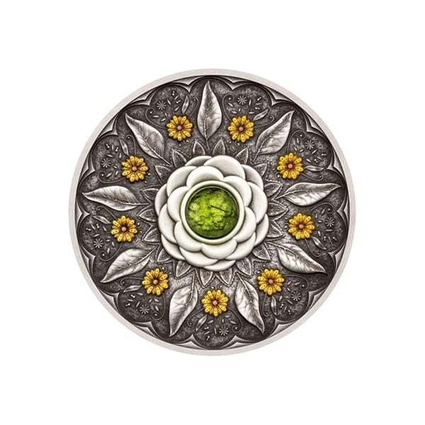 Silver Medal Mandala with Moldavite – Happiness & Abundance