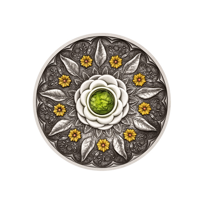 Silver Medal Mandala with Moldavite – Happiness & Abundance