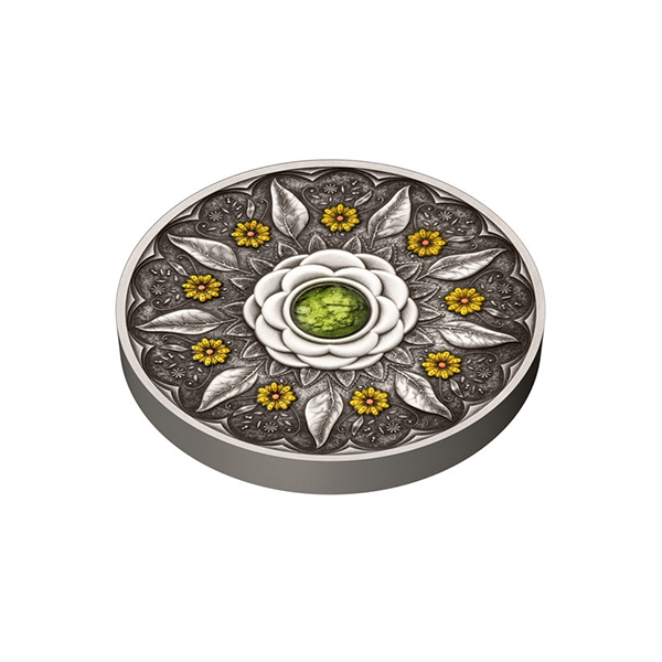 Silver Medal Mandala with Moldavite – Happiness & Abundance