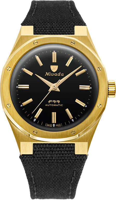 Nivada Grenchen 68028A77-BC F77 Mark II Gold On Canvas Strap