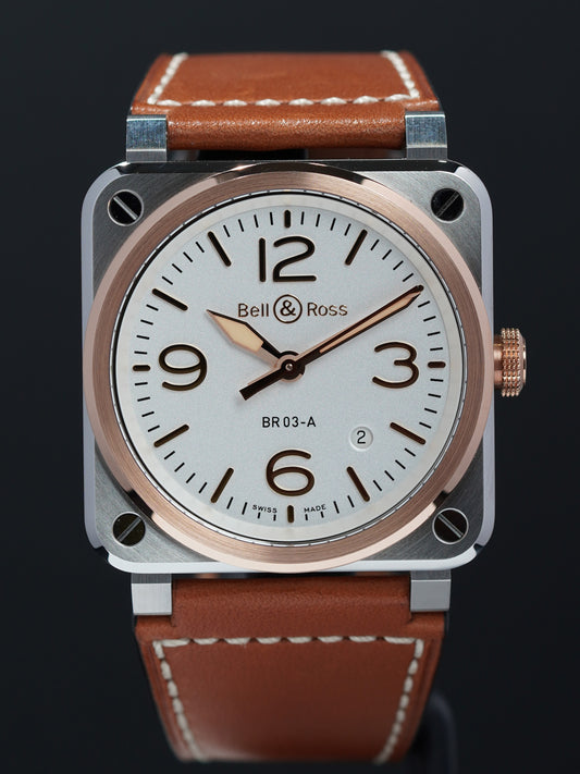 Bell & Ross BR03A-WH-STPG/SCA White Steel Gold Calfskin Strap