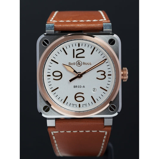 Bell & Ross BR03A-WH-STPG/SCA White Steel Gold Calfskin Strap