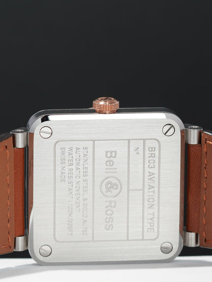 Bell & Ross BR03A-WH-STPG\/SCA White Steel Gold Calfskin Strap