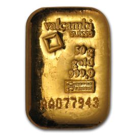 50g Valcambi Gold Barren gegossen