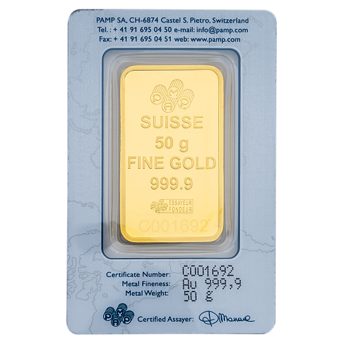 50 Gm PAMP Suisse Gold bar 999.9 Purity