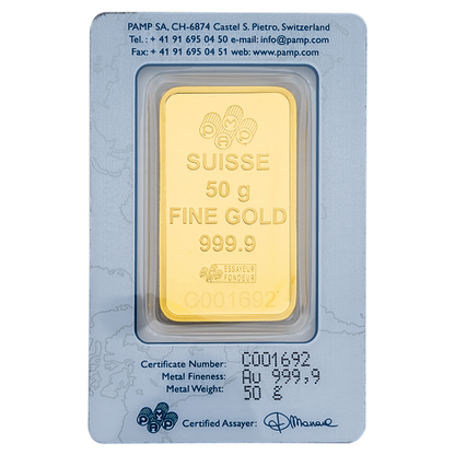 50 Gm PAMP Suisse Gold bar 999.9 Purity
