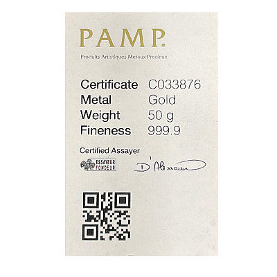 PAMP 50 Gram Cast Gold Bar