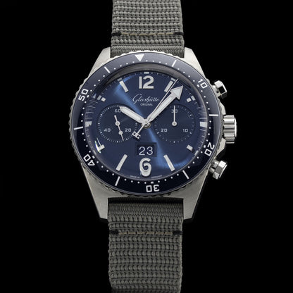 Glash\u00fctte Original SeaQ Chronograph Blue Dial on Grey Strap 1-37-23-02-81-34